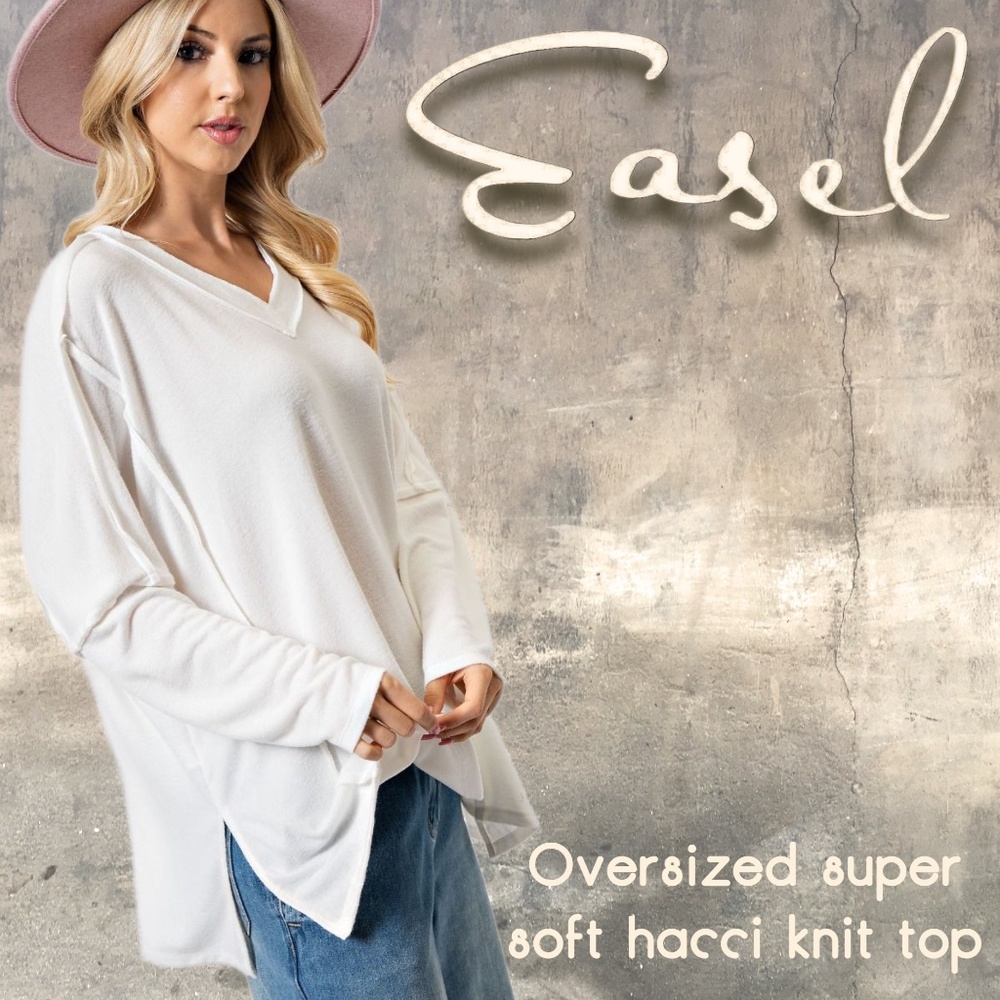 EASEL Loose Fit V-Neck Tunic-Style Lightweight Lux Top - Side Slits Super Comfy